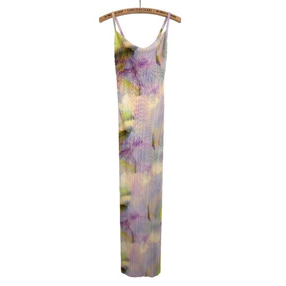 PrettyLittleThing Womens Watercolour Plissé Maxi Dress Multi Pastel Size 4 Cowl - Picture 4 of 8